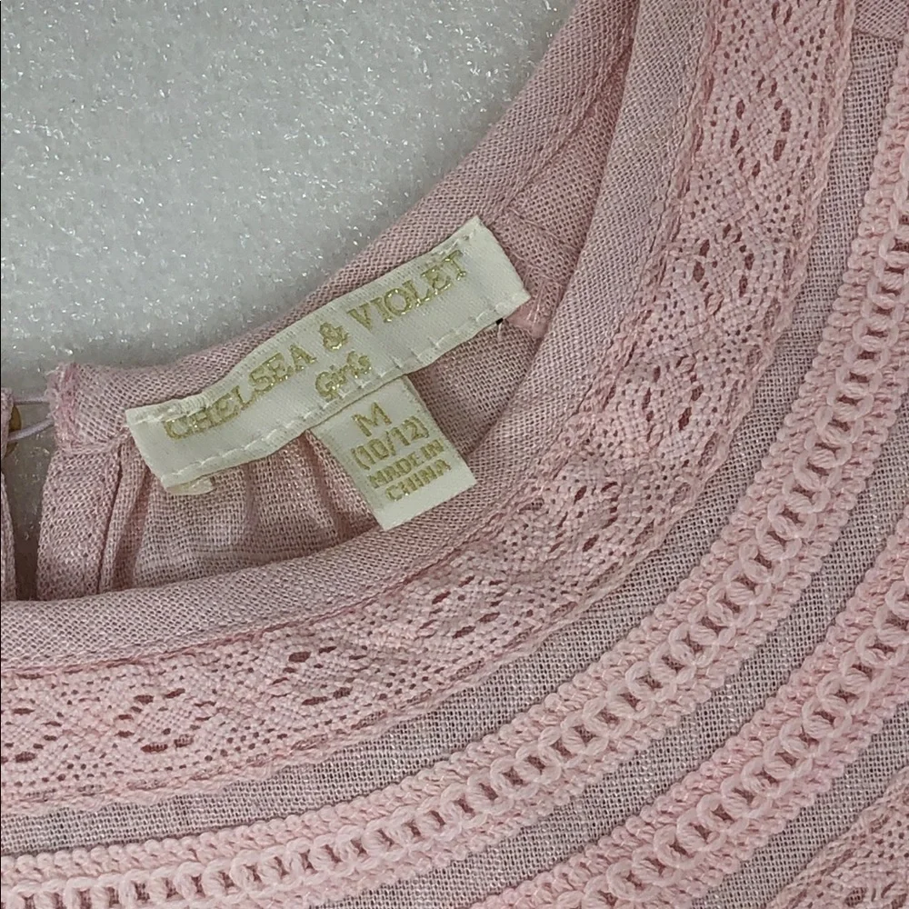 NEW Chelsea & Violet Blouse Linen Blend Blush Pink Lace Neckline Size M 10/12